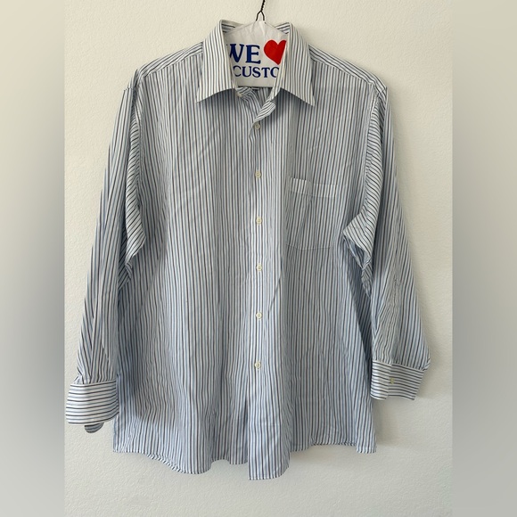 PREOWNED Van Heusen Mens Button Shirt Blue White Stripe 2XL Long Sleeve - Picture 1 of 3